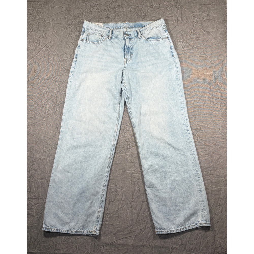 H&M Jeans Men 34x32 Light Wash Straight Loose Fit Blue Denim Casual Pants